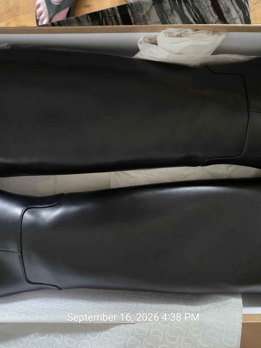 Over-the-Knee Black Leather Boots with Red Block Heel